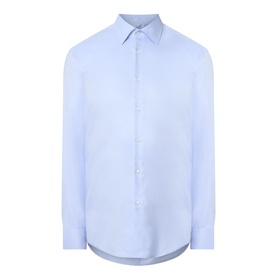 Hugo Boss Single Cuff Slim formal shirt in light pastel blue, 100% cotton, with pointed collar and button placket front.