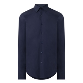 Hugo Boss dark blue single cuff regular formal shirt, spread collar, button placket, 96% cotton stretch fabric, plain weave finish