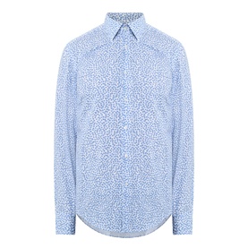 Hugo Boss slim-fit formal shirt in light pastel blue with white floral print, point collar, and single cuffs