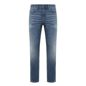 Hugo Boss Orange Delaware Mid-Rise Slim Leg Jeans in medium grey, five-pocket design with belt loops and zip fly closure