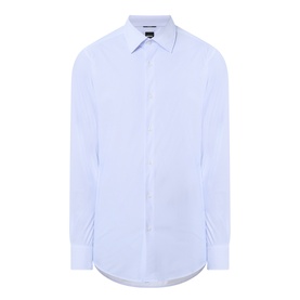Hugo Boss Hank Performance-Stretch Shirt in light blue, kent collar, long sleeves, single cuff, button fastening, curved hemline