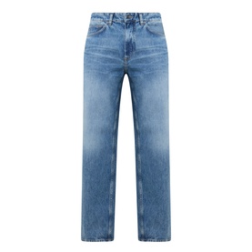 Hugo Boss Orange straight-leg jeans in turquoise/aqua blue denim, five-pocket style, mid-rise waistband, 100% cotton