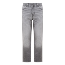 Hugo Boss Orange Remained Straight Leg Jeans in light pastel grey with faded whisker detailing, five pockets, belt loops, and zip fly.