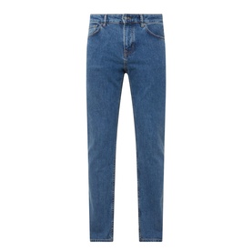 Hugo Boss Orange straight-leg jeans in bright blue, five-pocket design, regular rise, clean finish on ghost mannequin