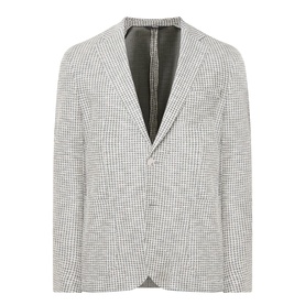Hugo Boss Hanry Houndstooth Single-Breasted Blazer in Open Green, notched lapels, patch pockets, buttoned cuffs, double-vented