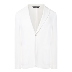 Hugo Boss Hanry Single-Breasted Suit Jacket in Open White, notched lapels, single button fastening, patch pockets, buttoned cuffs