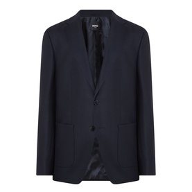 Hugo Boss Hutson Single-Breasted Suit Jacket in dark blue, notched lapels, two hip patch pockets, single button fastening, rear vents