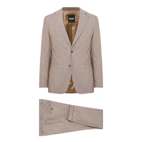 Hugo Boss Huge Single-Breasted Two-Piece Suit in dark beige check wool, notched lapels, button fastening, with matching trousers