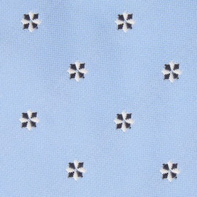 Hugo Boss Jacquard Print Tie in light blue with repeat dark cross motif pattern, wide blade, pointed tip, lined construction