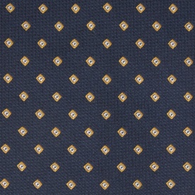 Hugo Boss Jacquard Print Tie in navy with gold diamond dot jacquard pattern, wide blade, pointed tip, lined construction