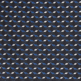 Navy and blue geometric diamond-pattern fabric with white accents, woven texture detail shot