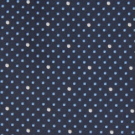 Hugo Boss Jacquard Print Tie in light blue, navy fabric with blue and white scattered dot jacquard pattern, wide blade, pointed tip