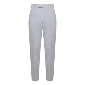 Hugo Boss open grey tailored trousers in polyester-wool-linen blend, featuring a flat front, belt loops and tapered leg.