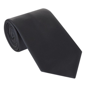 Hugo Boss Jacquard Woven Tie in dark blue with subtle tonal pattern, wide blade, pointed tip, and lined construction