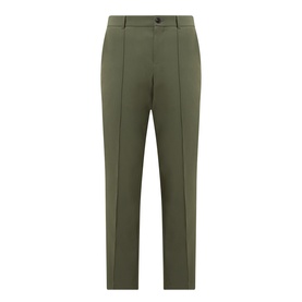 Hugo Boss Open Green slim-fit trousers with front crease, button waist, and cropped straight leg in stretch fabric