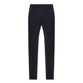 Hugo Boss George Slim-Leg Trousers in dark blue, slim fit with pressed creases, belt loops, and clean hems