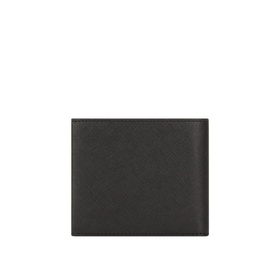 Hugo Boss black leather bifold wallet, smooth saffiano-textured exterior, minimalist design, no visible hardware