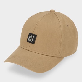 Hugo cap in beige overflow, 100% cotton with structured curved brim and black square logo patch to front