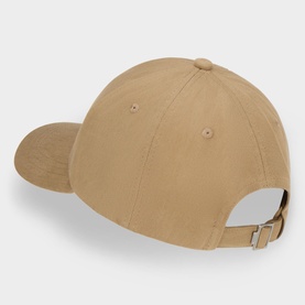 Hugo cap in Beige Overflow, 100% cotton, six-panel construction with structured brim and silver-tone adjustable buckle fastening at rear.