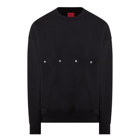 Hugo black cotton crew neck sweatshirt with spaced letter logo print across chest