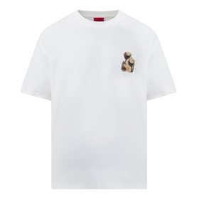 Hugo Detzi Logo T-Shirt in Natural white, crew neck, short sleeves, with small graphic logo print on chest