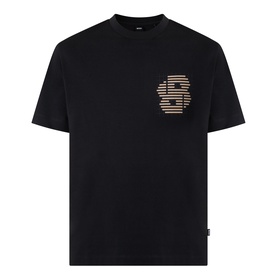 Hugo black cotton crew neck T-shirt with striped circular logo graphic on chest
