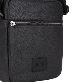 Hugo Ethon 2.0 Crossbody Bag in black pebble-textured faux leather, silver-tone zip hardware and logo badge detail visible