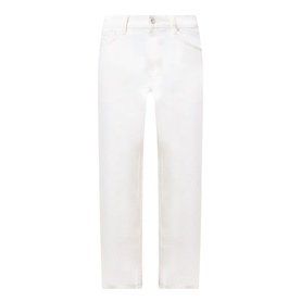 Hugo 3049 natural white straight-leg cotton jeans with five-pocket styling and zip fly, laid flat