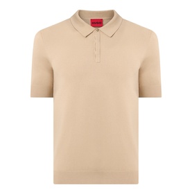 Hugo San Peter-CV Knitted Polo Shirt in Medium Beige, short sleeves, polo collar with concealed placket, ribbed trims, knit construction