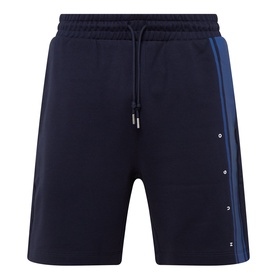 Hugo dark blue cotton shorts with contrast side stripe and popper detail, elasticated drawstring waist