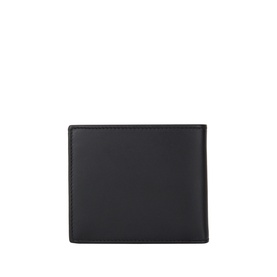 Hugo black leather bifold wallet, reverse view showing smooth exterior and stitched edges