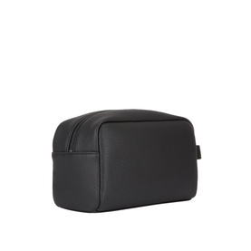 Hugo Ethon 2.0 Wash Bag in black pebble-textured faux leather with silver-tone zip and logo badge detail