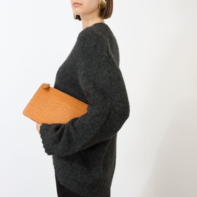 Threefold Croco-Embossed Clutch