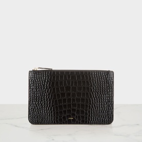 Toteme Threefold Croco-Embossed Clutch in black croco-embossed leather with gold-tone hardware and top-zip fastening