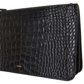 Toteme Threefold Croco-Embossed Clutch in black croco-embossed leather with gold-tone hardware and foil logo lettering