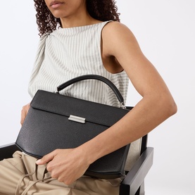 Clip Grained Leather Top Handle Bag