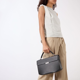 Clip Grained Leather Top Handle Bag