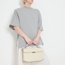 Clip Grained Leather Top Handle Bag