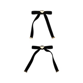Triangle Logo Velvet Bow Hair Clip, Set of Two