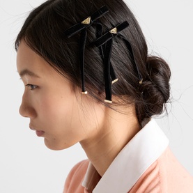 Triangle Logo Velvet Bow Hair Clip, Set of Two