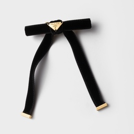 Triangle Logo Velvet Bow Hair Clip, Set of Two