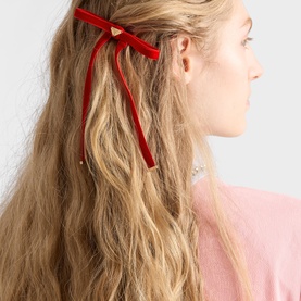 Triangle Logo Velvet Bow Hair Clip