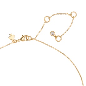 Kate Spade gold-plated necklace clasp detail with cubic zirconia charm and heart logo tag, clear/gold colourway