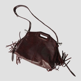 Maje dark brown croc-effect leather bag with fringe detailing, long adjustable shoulder strap and silver-tone hardware