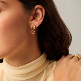 Molten Heart Charm Hoop Earrings