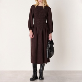 Shirred Check Print Dress