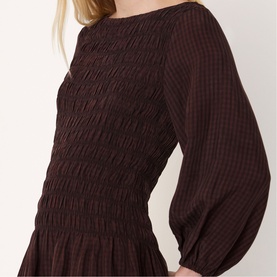 Shirred Check Print Dress