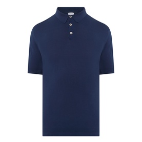 Eleventy Iconic Polo Shirt in navy cotton with polo collar, three-button placket, short sleeves, and straight hem