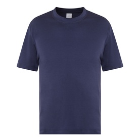 Eleventy navy modal-cotton crew neck T-shirt with short sleeves and relaxed fit, ghost mannequin shot