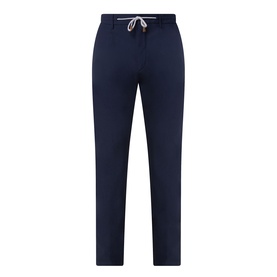 Eleventy navy cotton blend trousers with elasticated drawstring waist, tapered leg, and relaxed fit